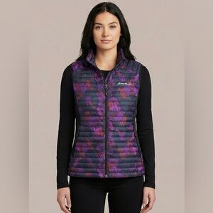 Eddie Bauer Purple Black Red Goose Down Filled Vest Size LP